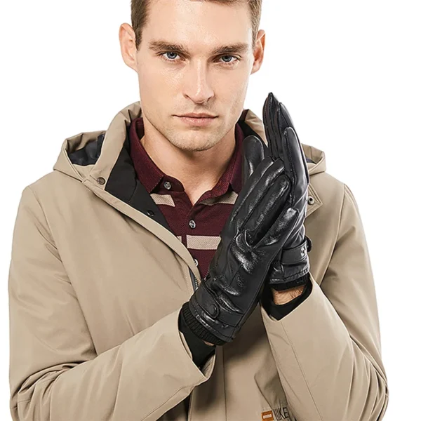 BISONDENIM New Men's Genuine Sheepskin Gloves Full Finger Touch Screen Gloves Winter Warm Fashion Business Multiple Size Options - Image 3